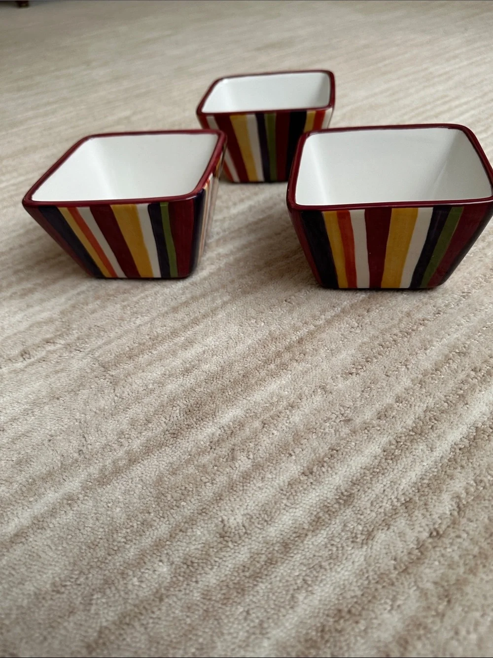 Set of 3 PAMPERED CHEF Simple Additions Stripes Square Bowls Entertaining